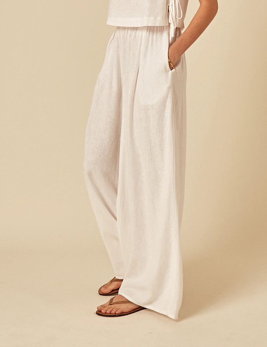 White Linen-blend Jerrow Wide Leg Trousers - Image 4