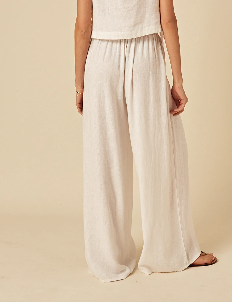 White Linen-blend Jerrow Wide Leg Trousers - Image 5