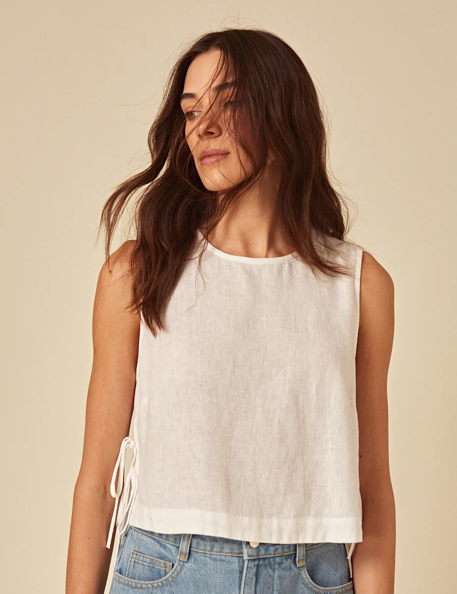 White Linen-blend Swing Top - Image 4