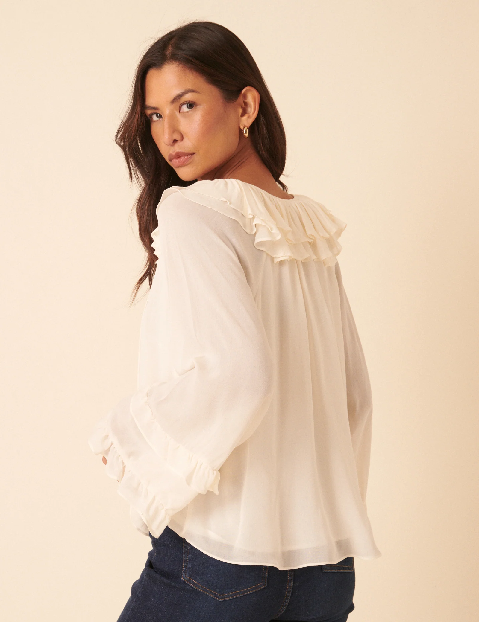 White Long Sleeve Frill Blouse - Image 4