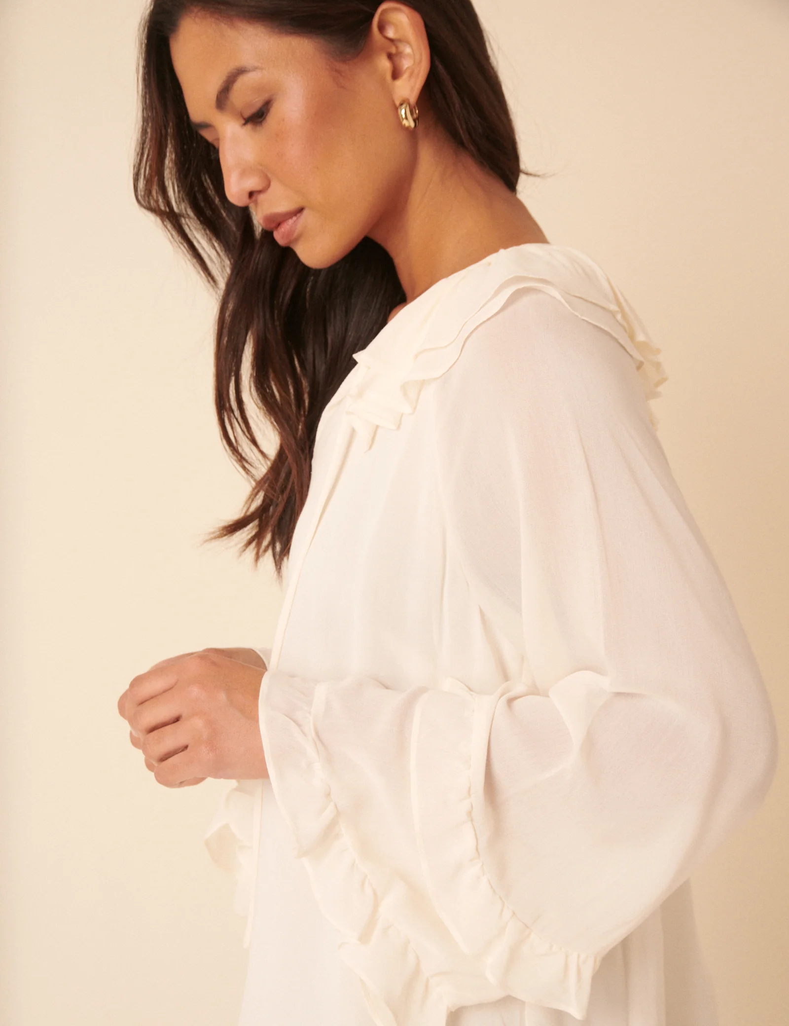 White Long Sleeve Frill Blouse - Image 5