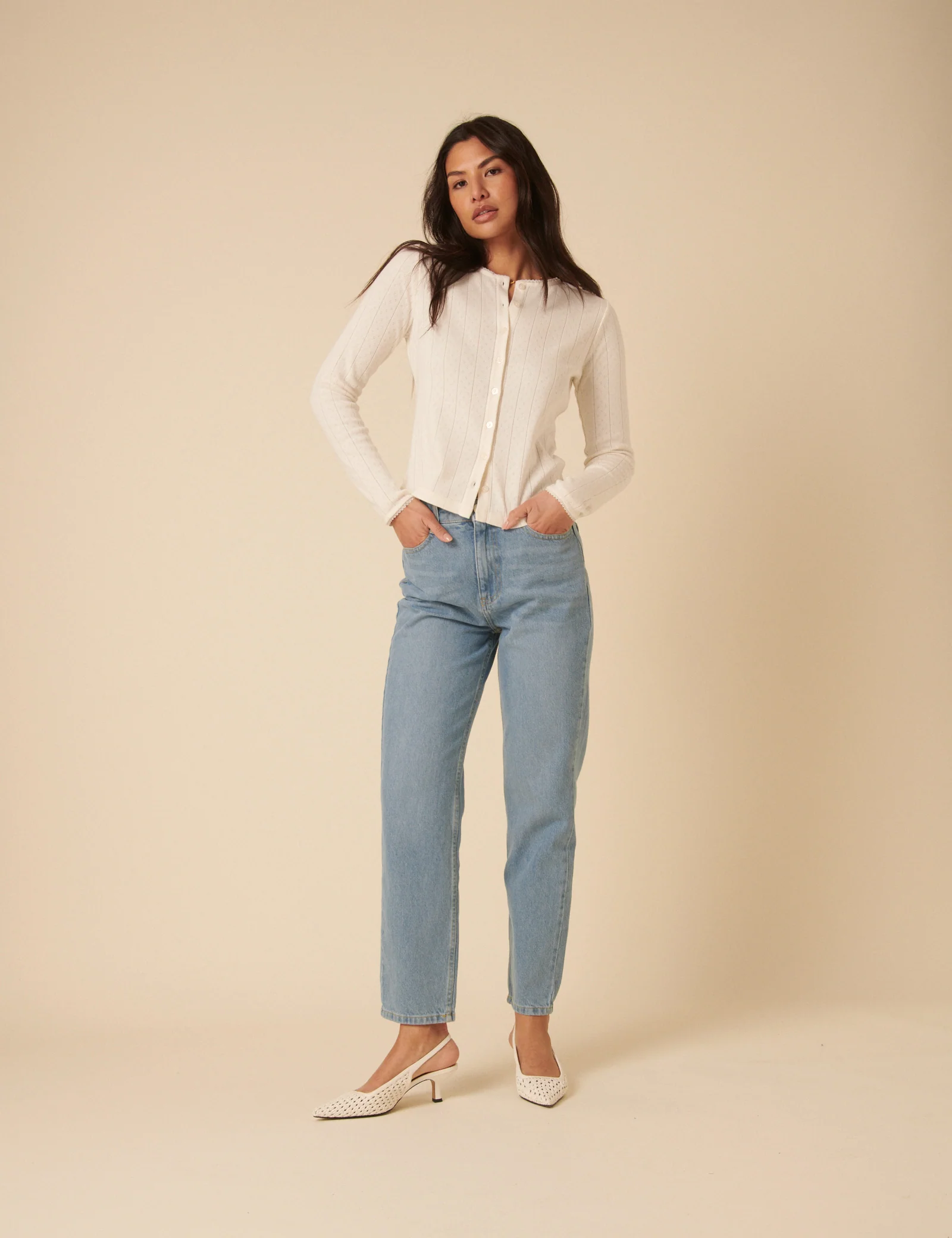 White Pointelle Cardigan - Image 3
