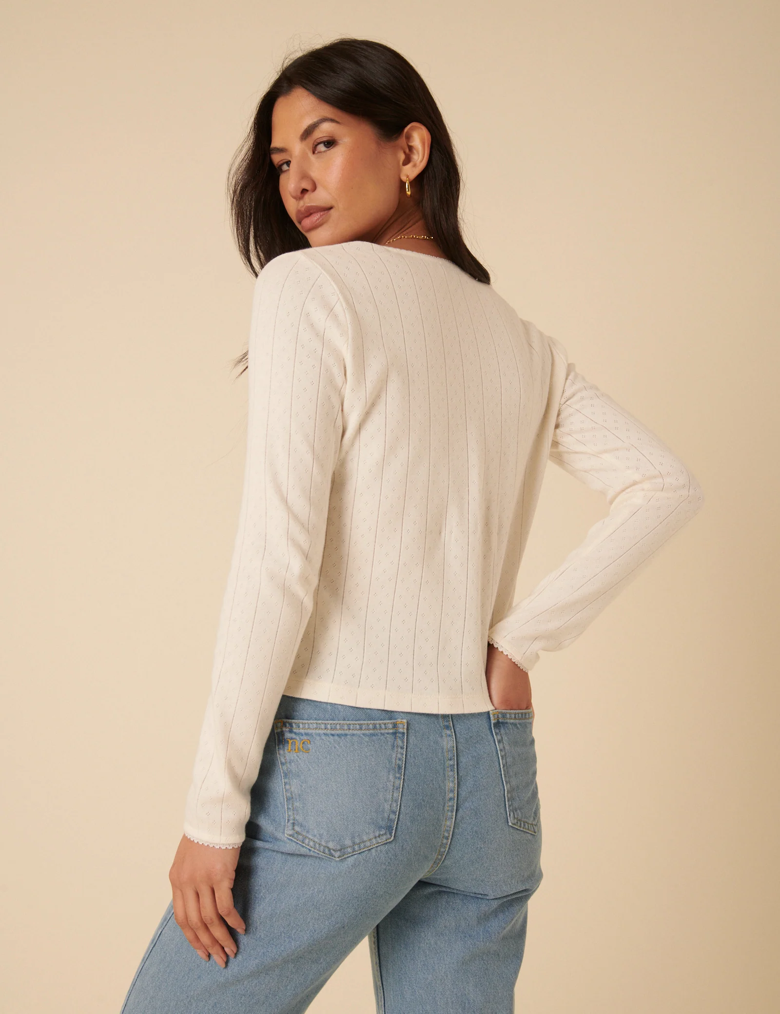 White Pointelle Cardigan - Image 5