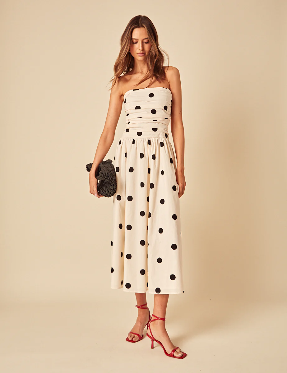 White Polka Dot Bandeau Felicity Midi Dress - Image 3
