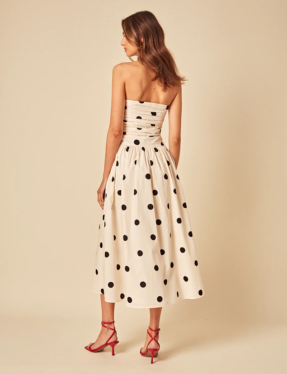 White Polka Dot Bandeau Felicity Midi Dress - Image 4