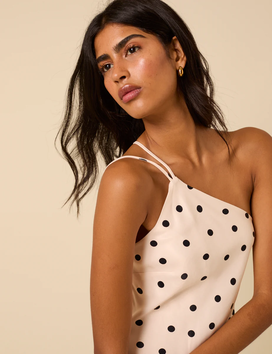 White Polka Dot One Shoulder Pia Maxi Dress - Image 5