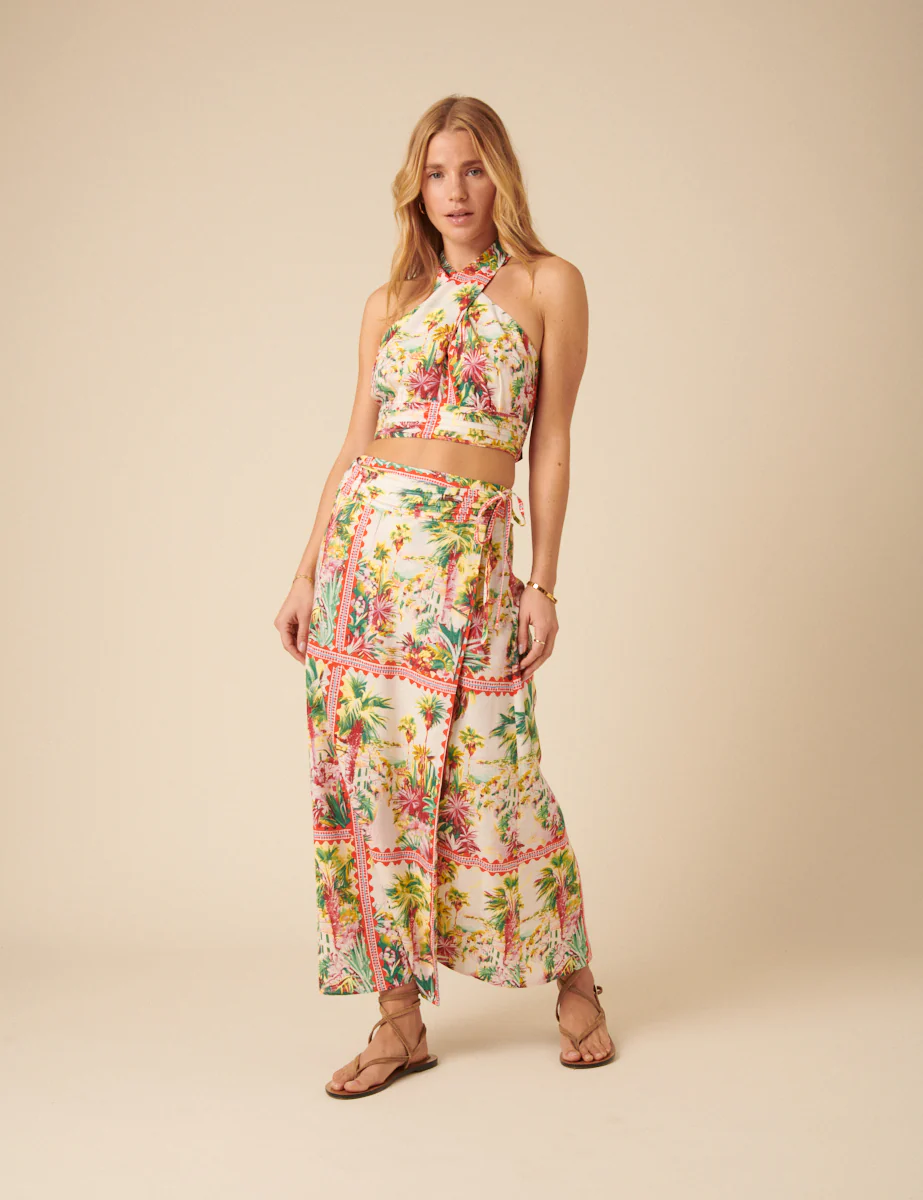 White Printed Wrap Midi Skirt - Image 3