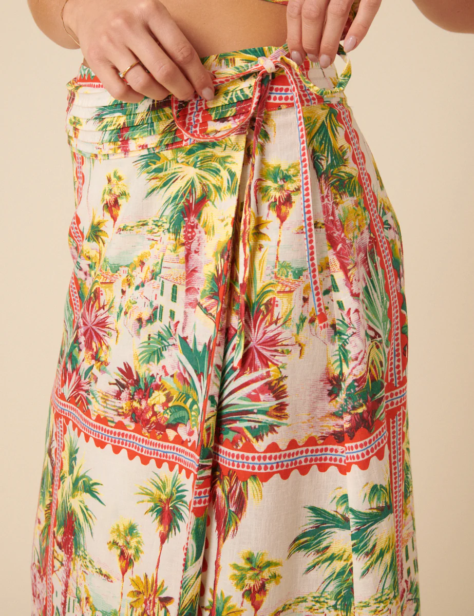 White Printed Wrap Midi Skirt - Image 4