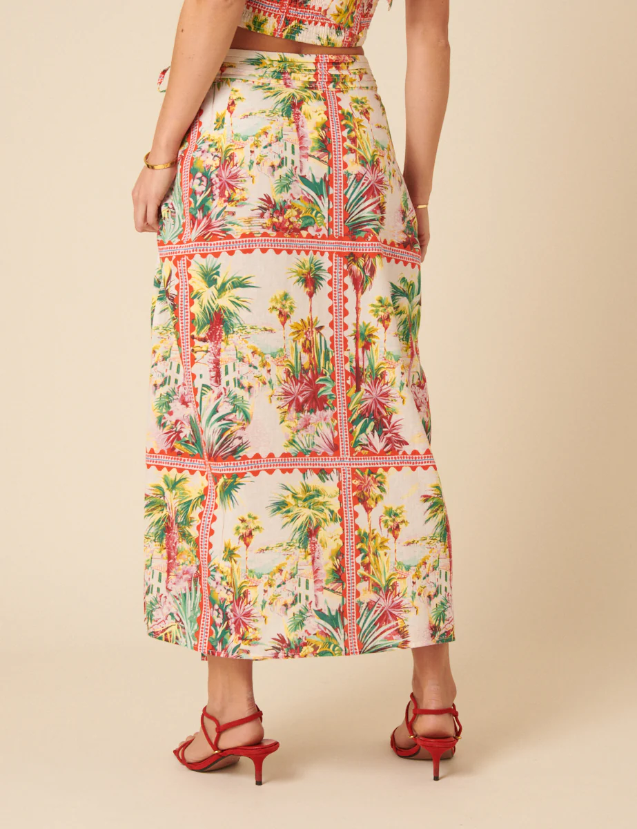 White Printed Wrap Midi Skirt - Image 5