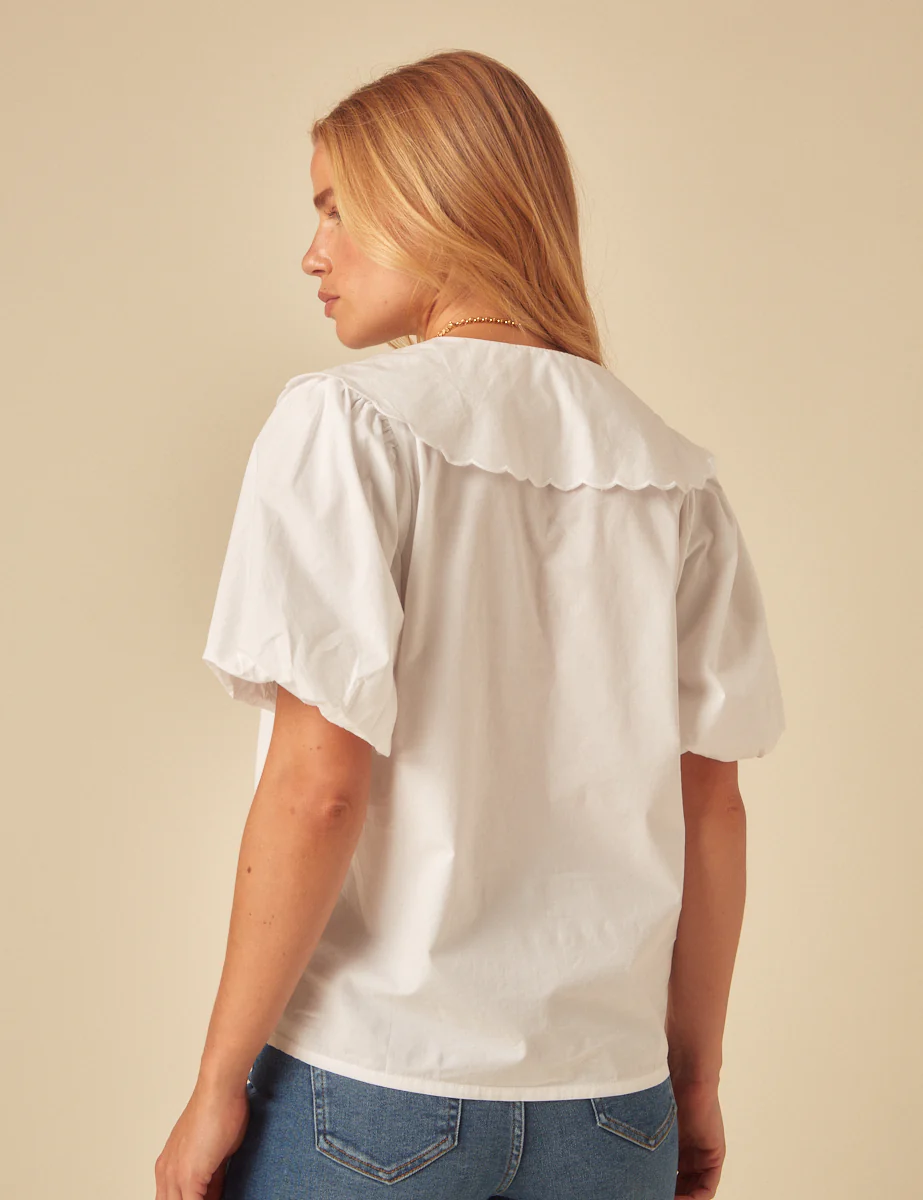 White Puff Sleeve Birdie Blouse - Image 5