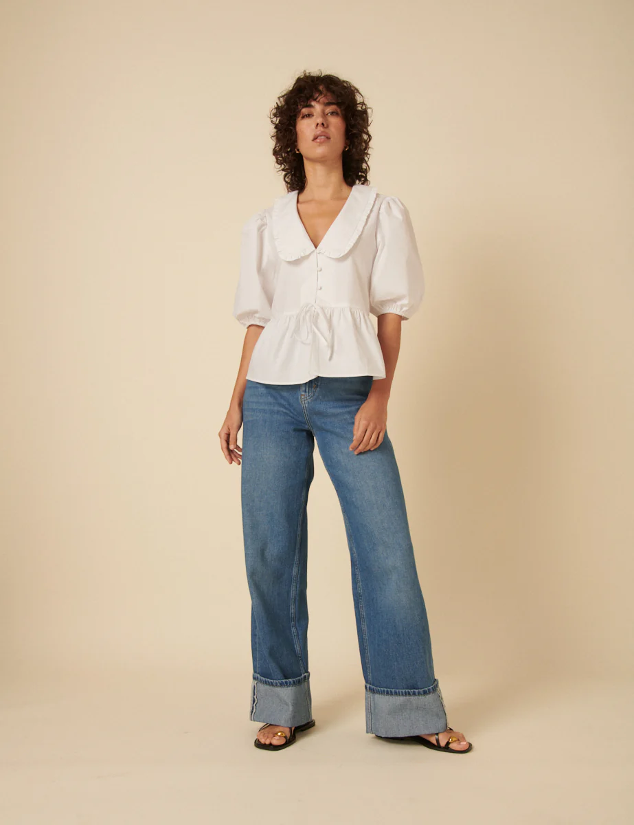 White Puff Sleeve Tie Front Blouse - Image 3