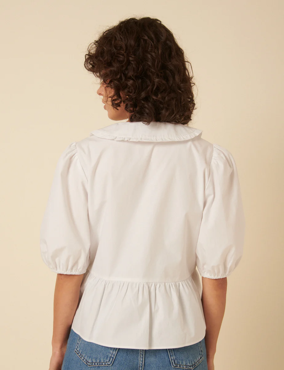 White Puff Sleeve Tie Front Blouse - Image 4
