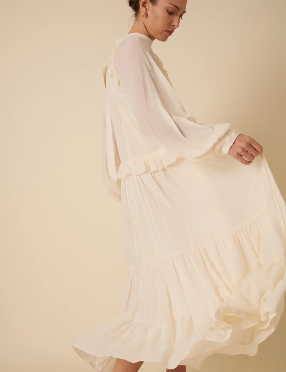 White Ruffle Bohana Midi Dress - Image 6