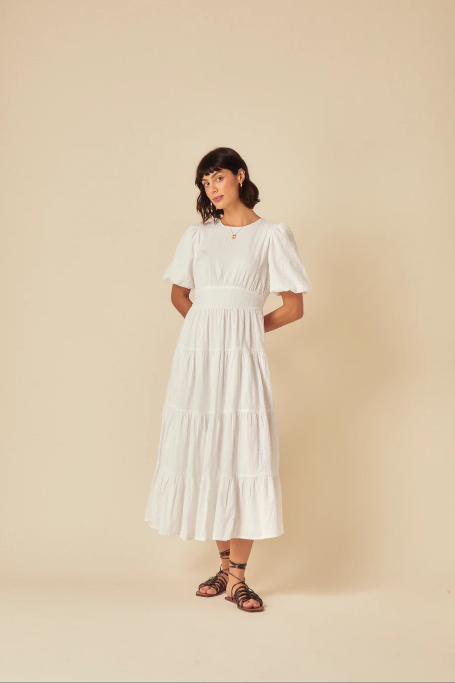 White Seersucker Tiered Ricky Midi Dress - Image 3