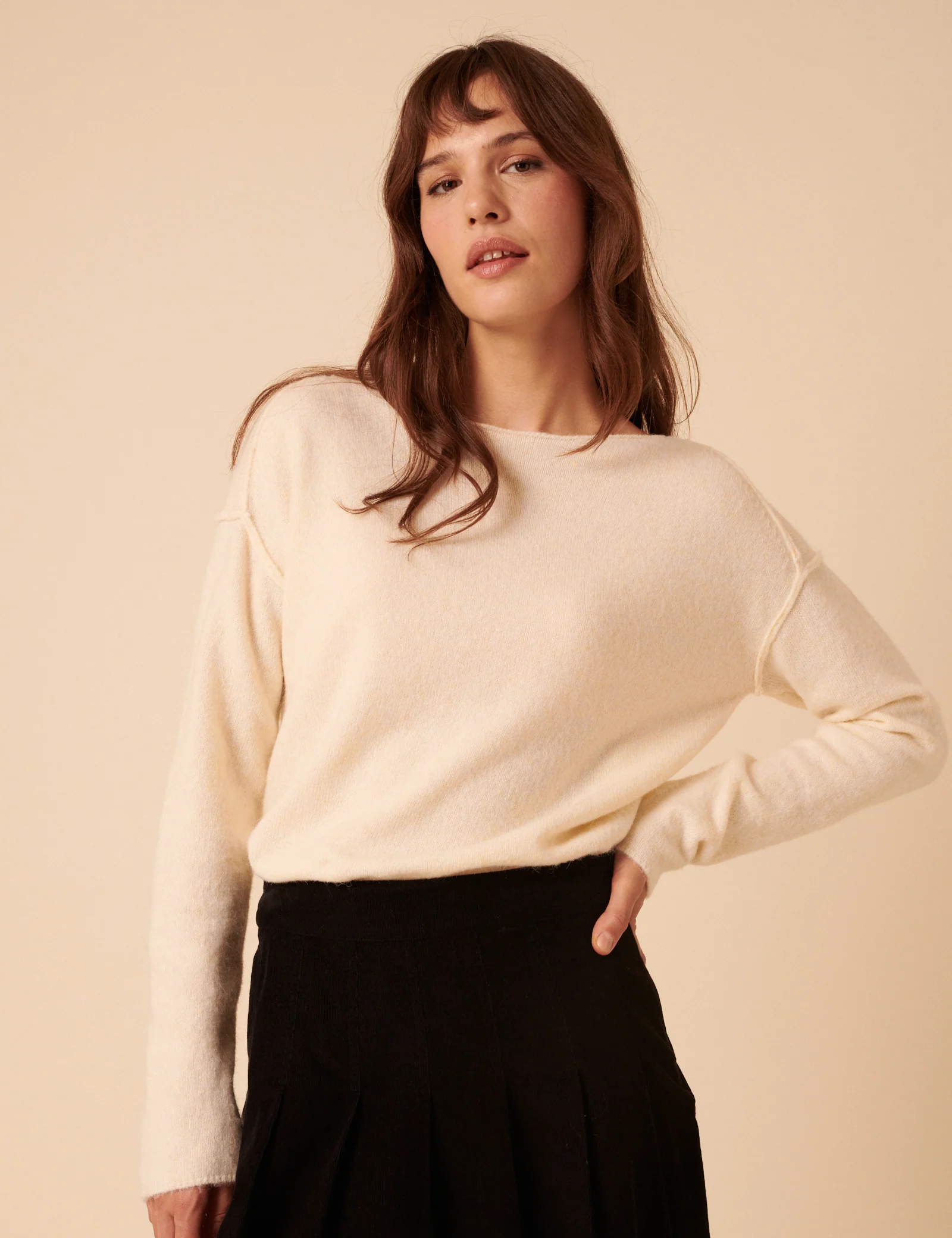 White Slash Neck Knitted Jumper - Image 5