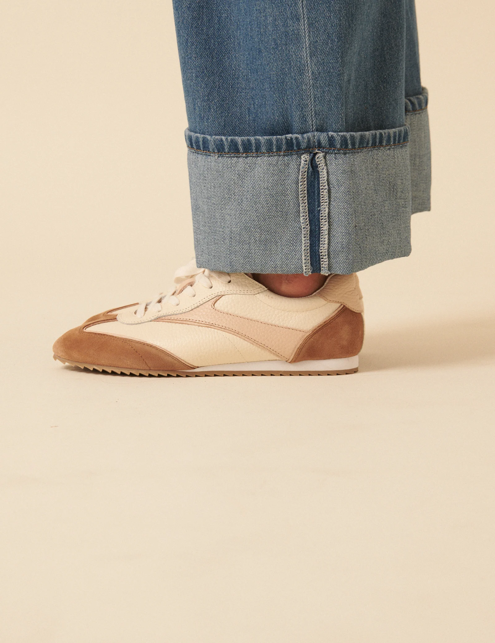 Cream And Tan Leather Trainers - Image 4