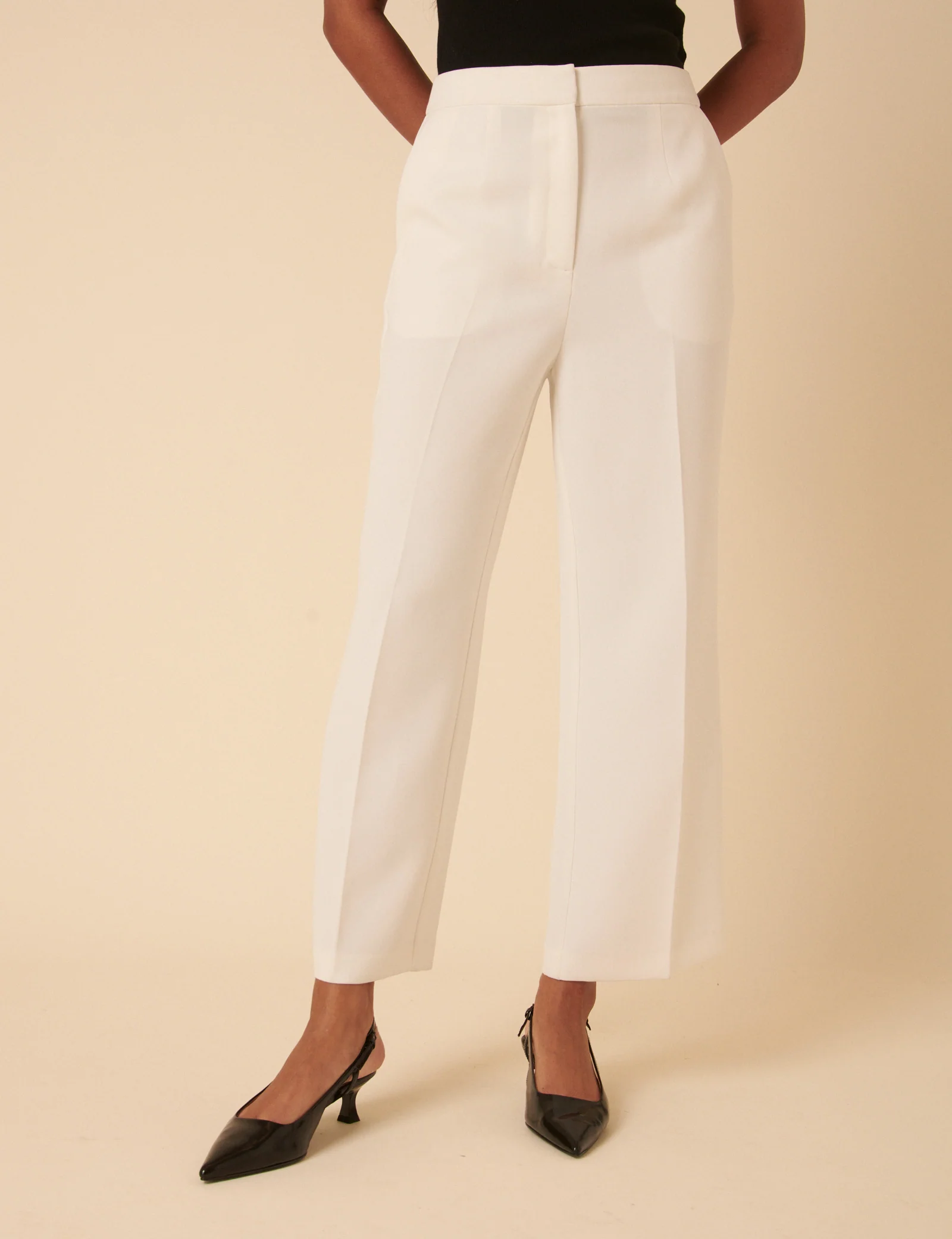 White Tailored Cropped Trousers - Image 3