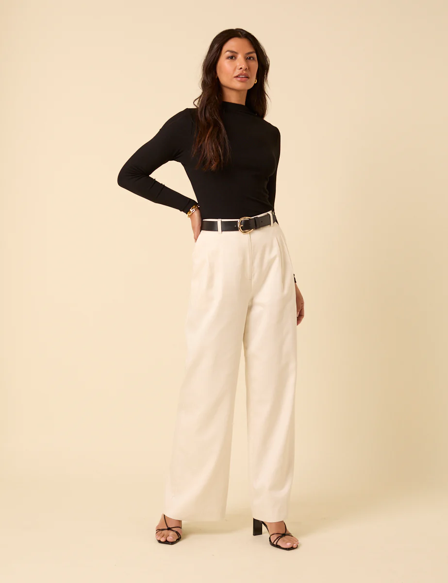 White Tailored Wide Leg Trousers - Image 3