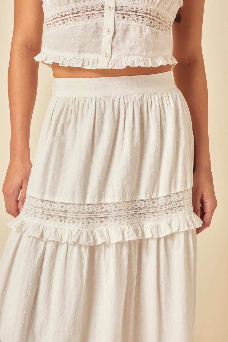 White Tiered Lace Detail Skirt - Image 3