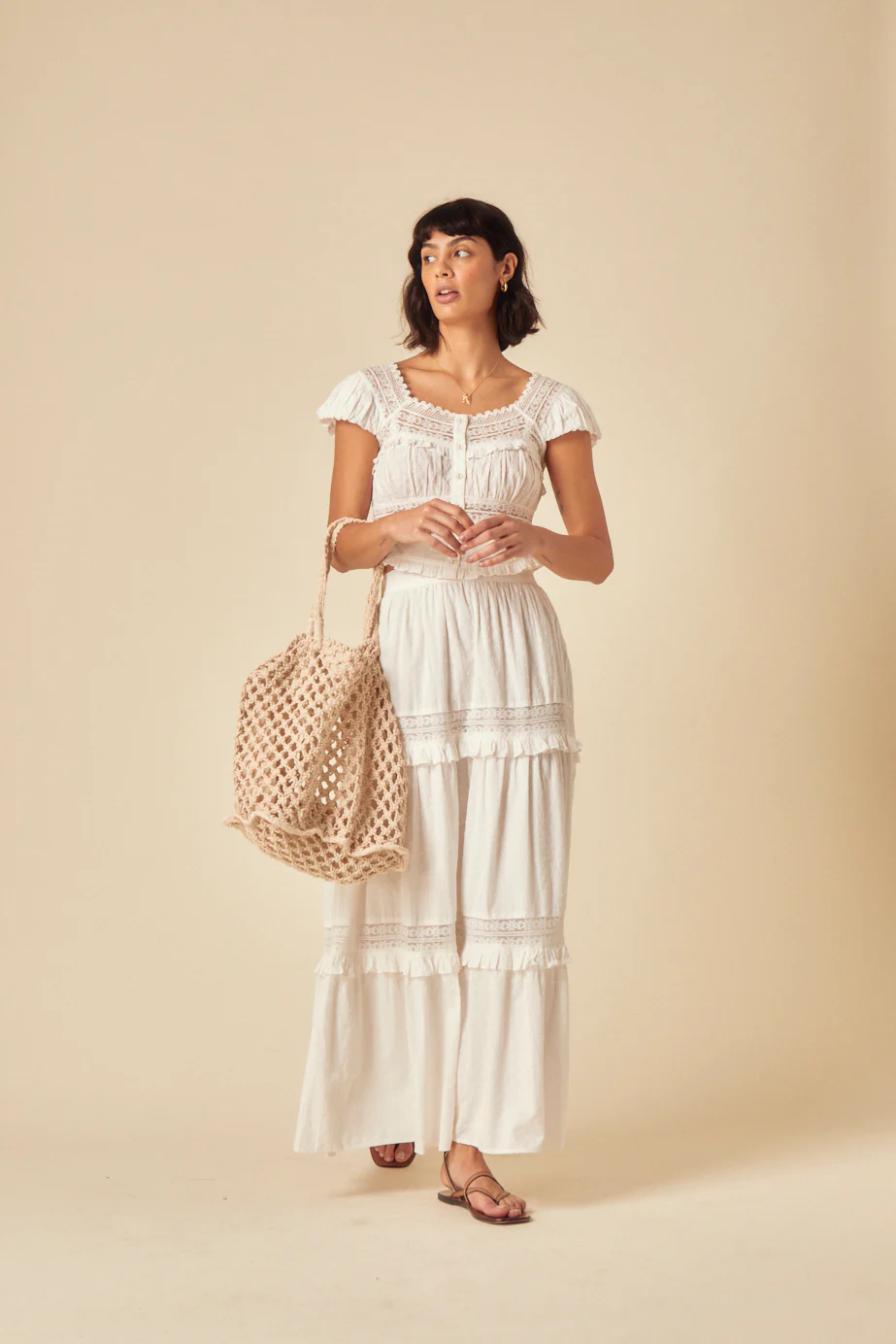 White Tiered Lace Detail Skirt - Image 4