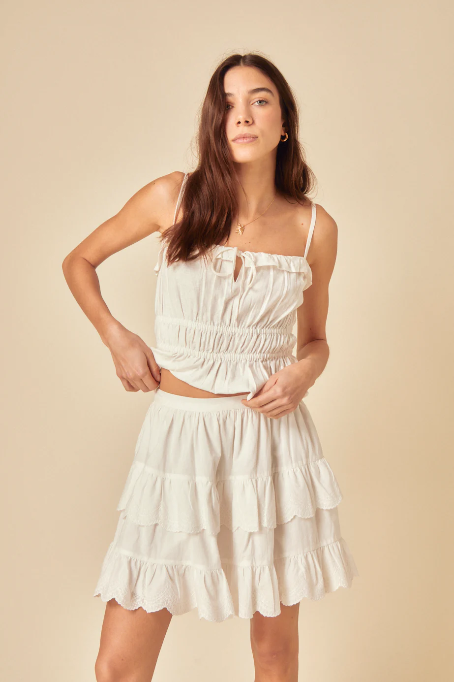 White Tiered Mini Skirt - Image 3