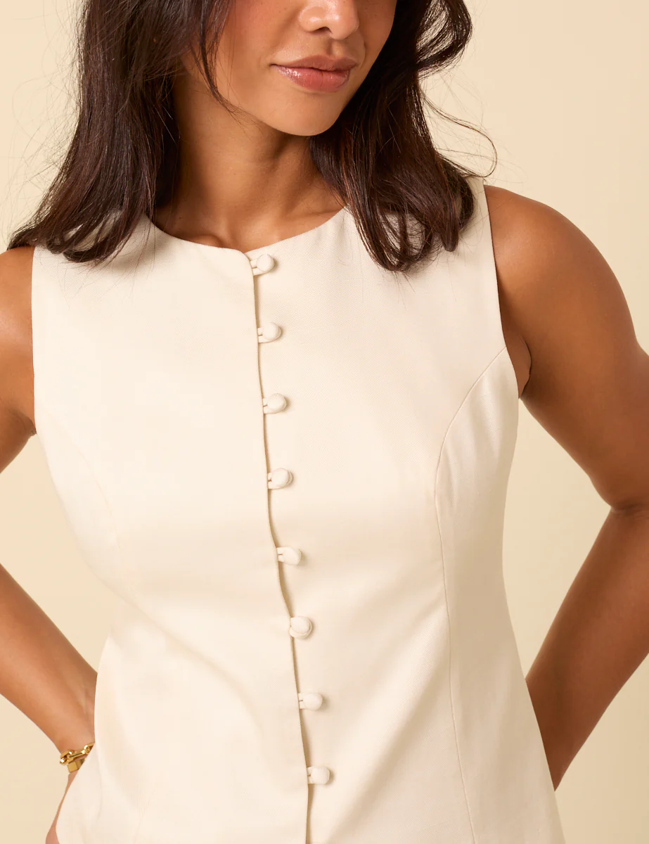 White Crew Neck Tailored Waistcoat - Image 2