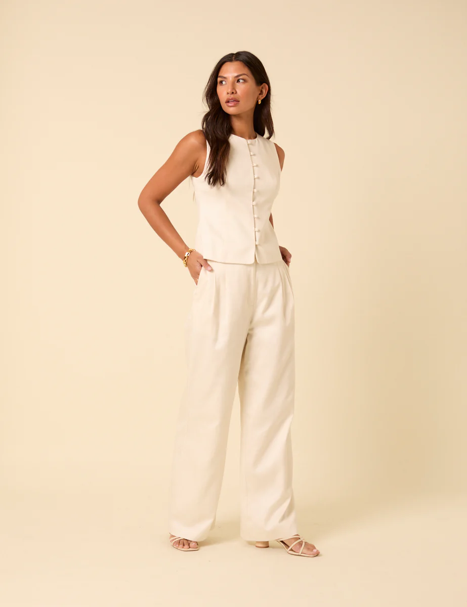 White Crew Neck Tailored Waistcoat - Image 4