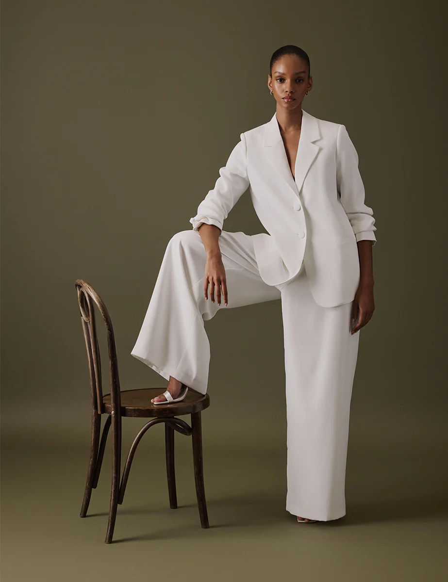 White Wide Leg Viera Bridal Trousers - Image 2