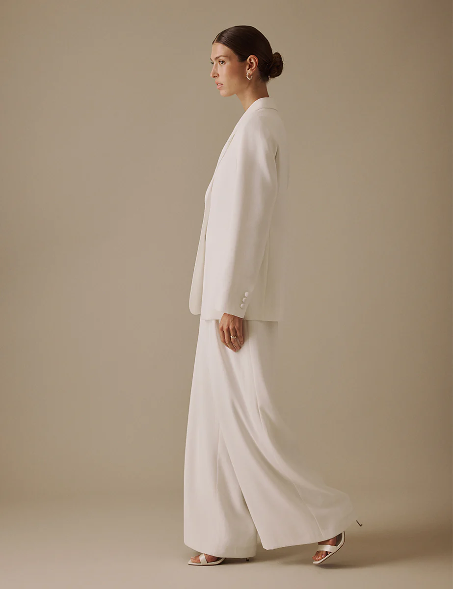 White Wide Leg Viera Bridal Trousers - Image 3