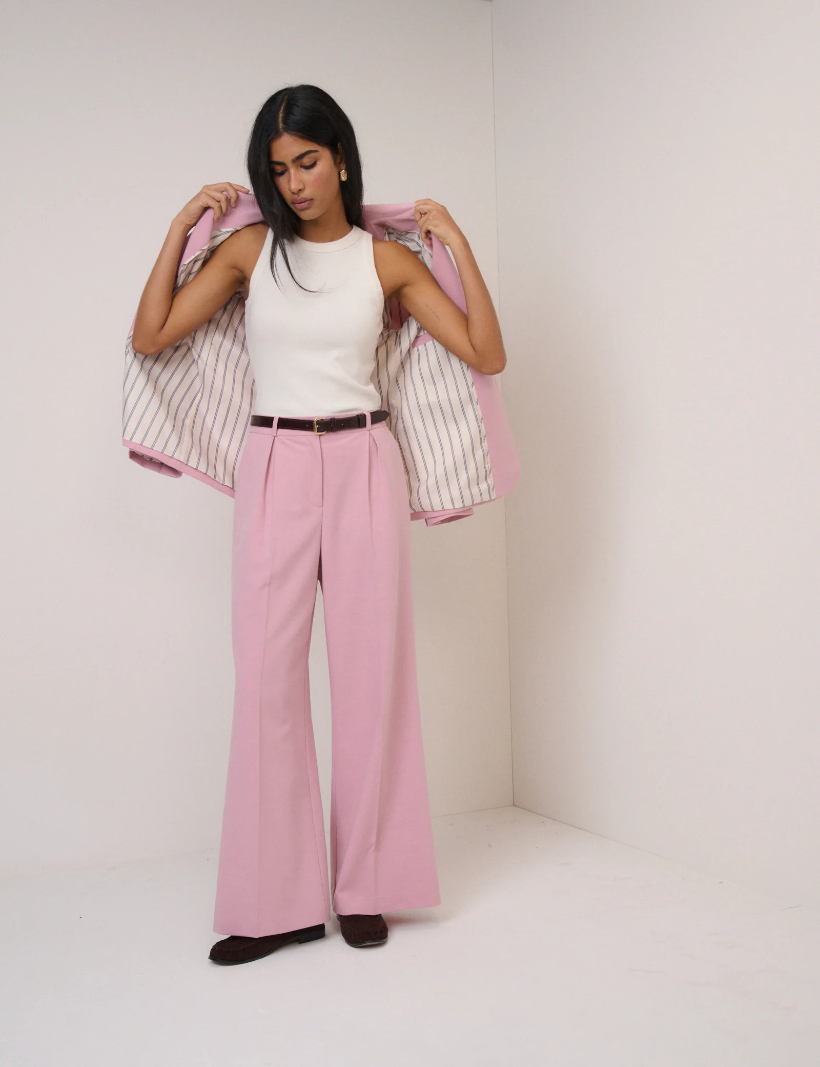 Pink High Waisted Wide Leg Trousers - Image 6