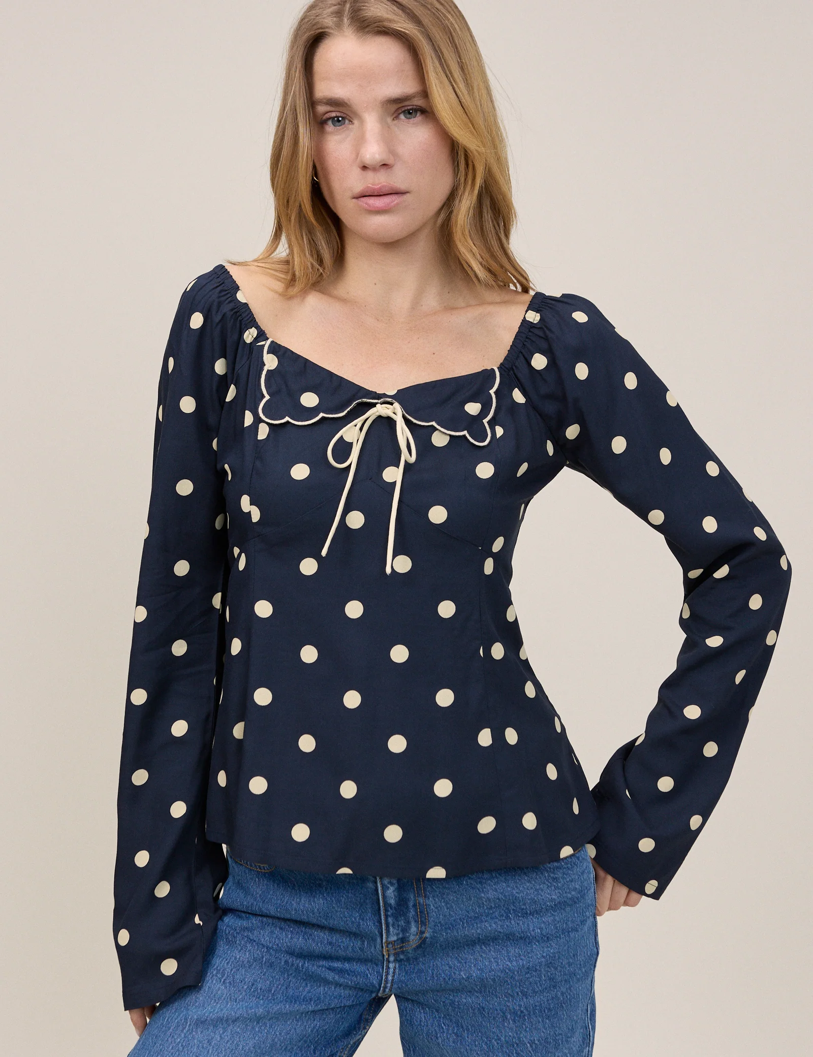 Navy Polka Bow Top - Image 4