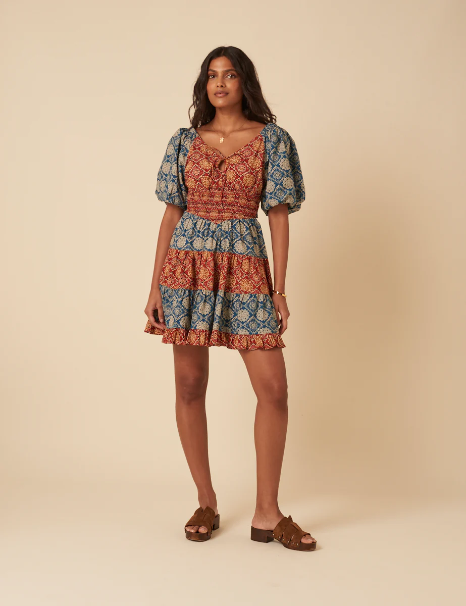 Tile Printed Puff Sleeve Aria Mini Dress - Image 5
