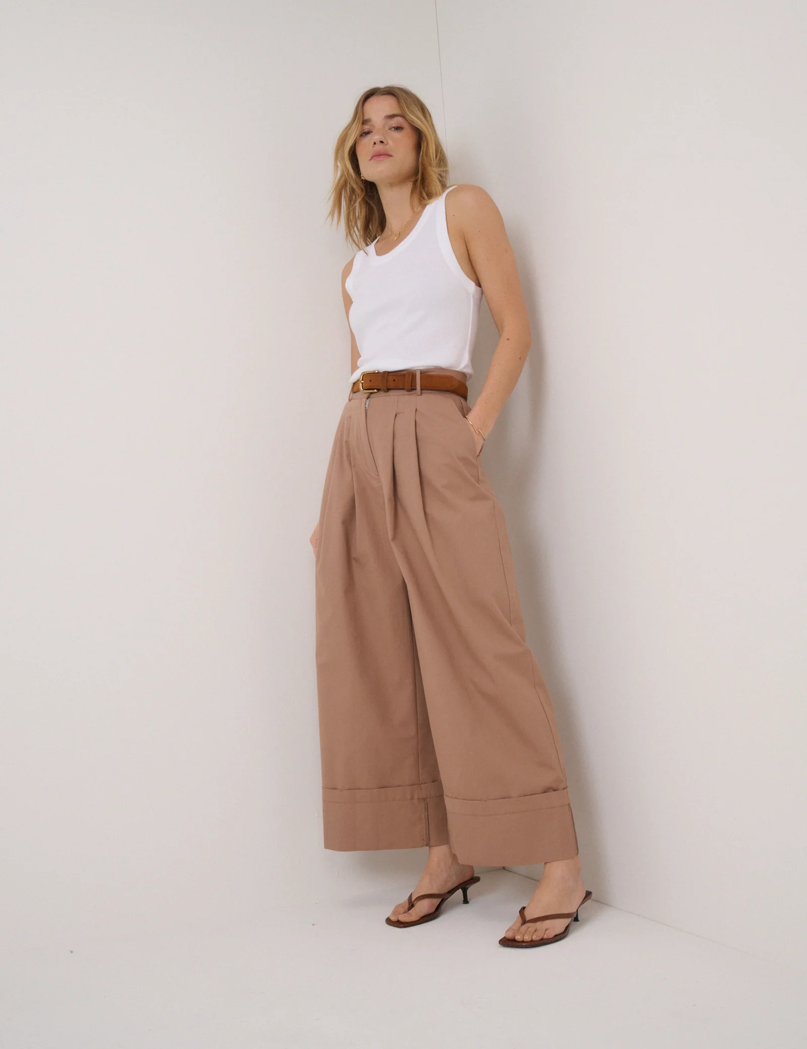 Beige High Waisted Trousers - Image 4