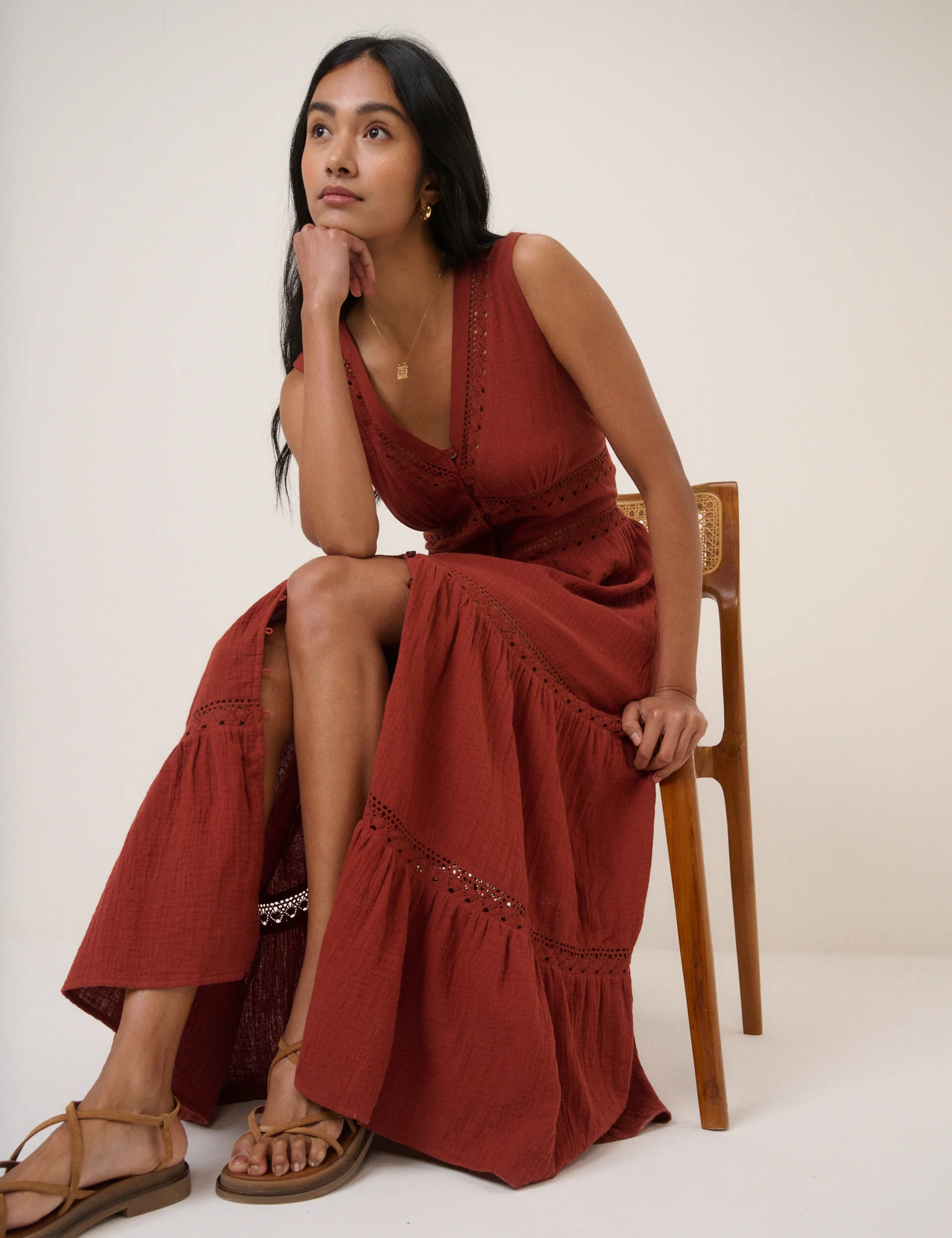 Orange Broderie Anglaise Wrena Midi Dress - Image 5