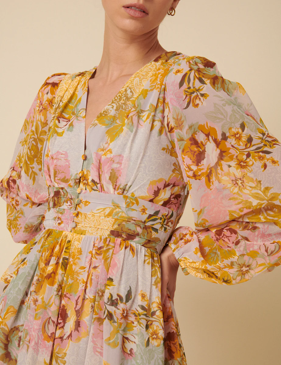 Yellow And Blue Floral Aine Midi Dress - Image 2