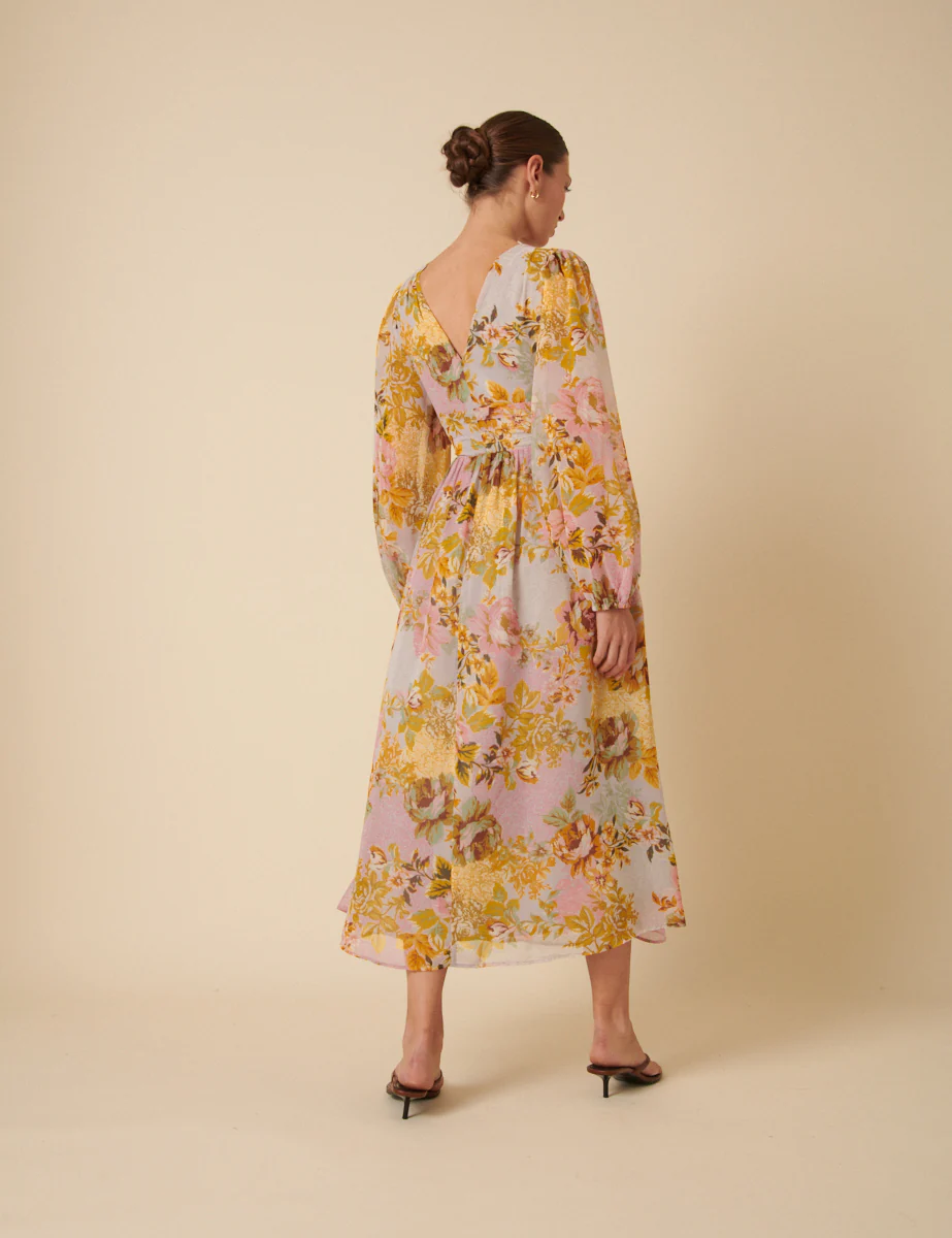 Yellow And Blue Floral Aine Midi Dress - Image 5