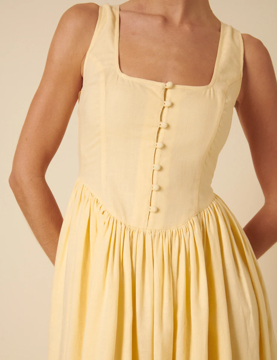 Butter Yellow Drop Waist Cora Midi Dress - Image 4