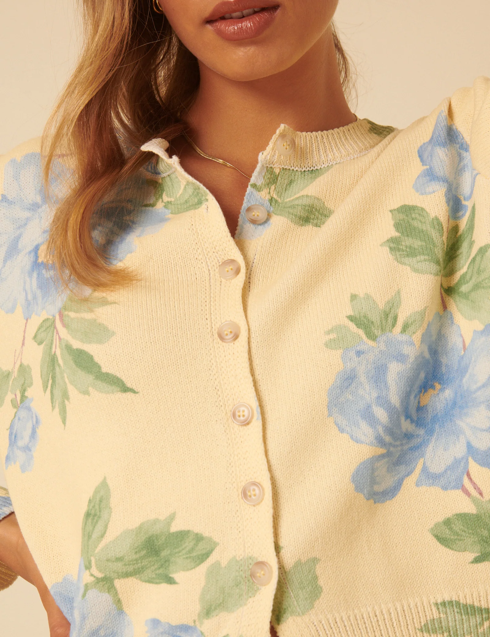 Yellow Floral Crew Neck Cardigan - Image 2