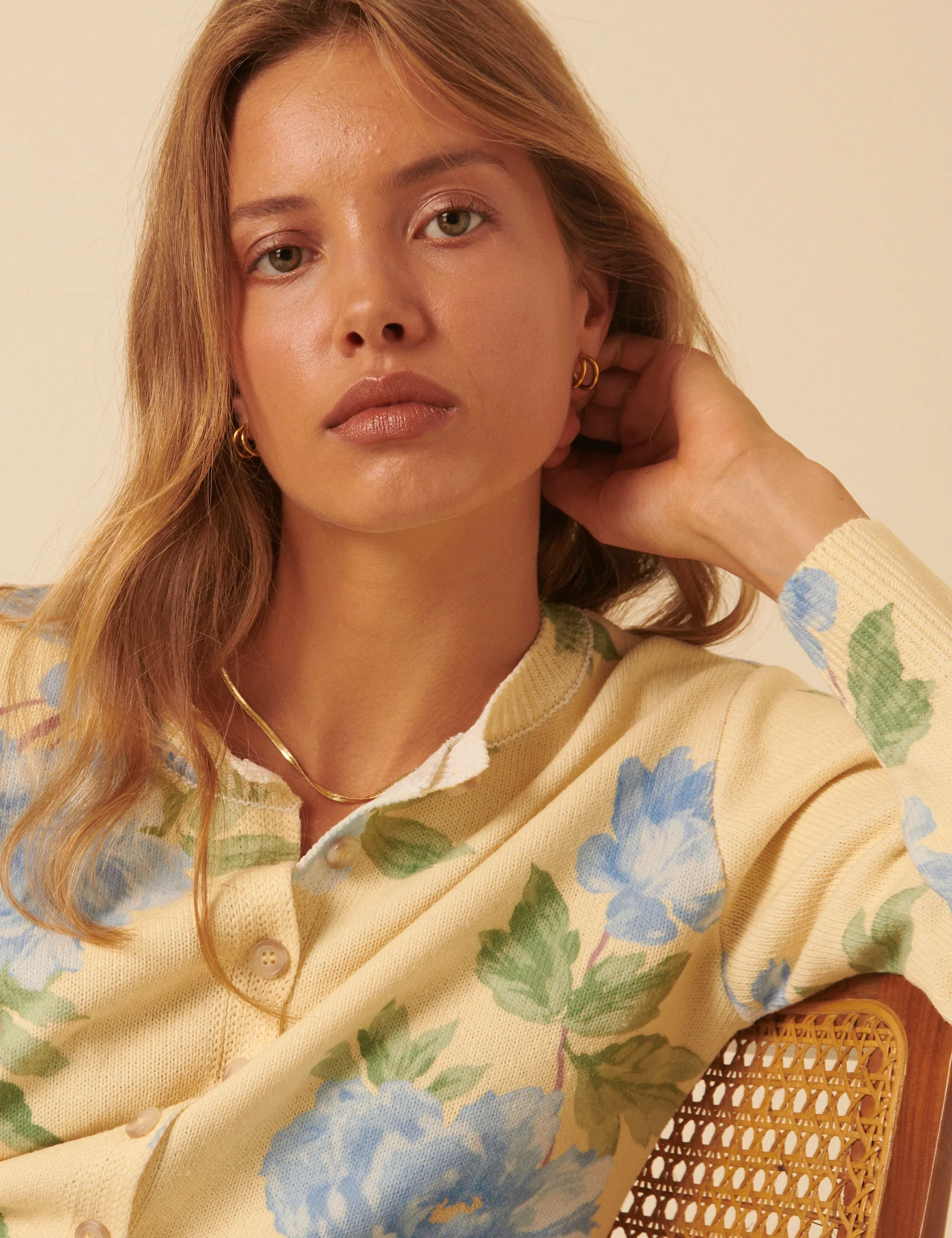 Yellow Floral Crew Neck Cardigan - Image 4