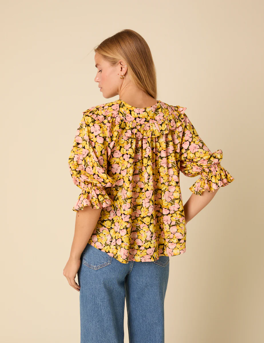 Yellow Floral Short Sleeve Blouse - Image 3