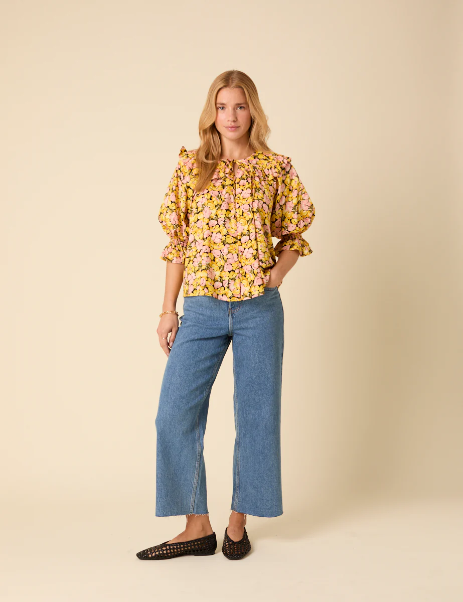 Yellow Floral Short Sleeve Blouse - Image 5