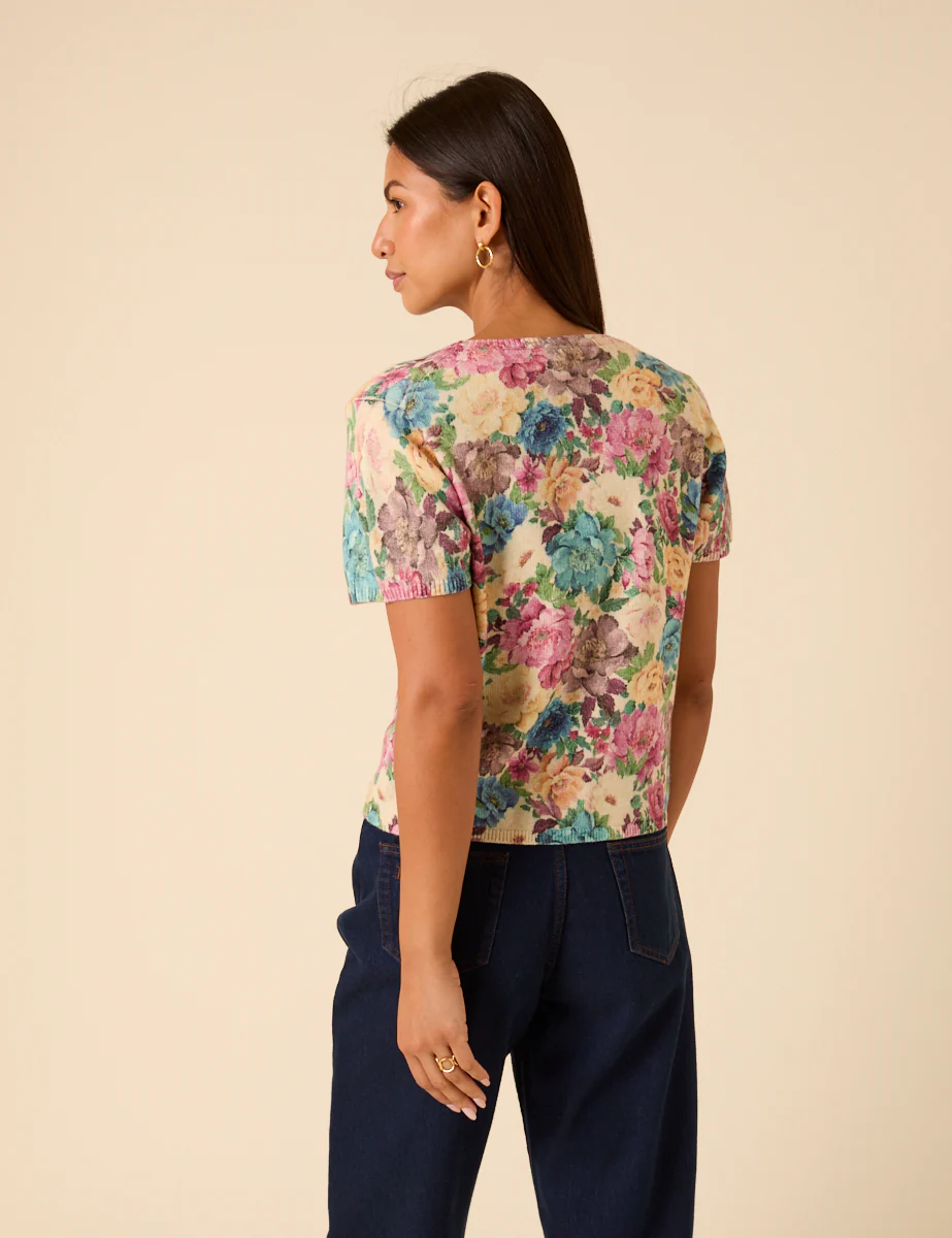 Floral Knitted Short Sleeve Top - Image 3