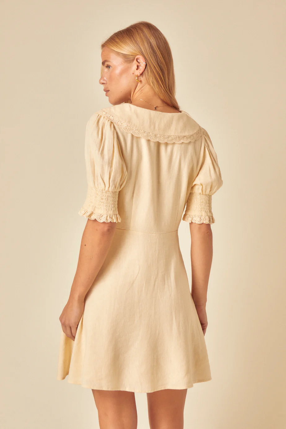 Butter Yellow Linen-blend Tie Front Louise Mini Dress - Image 5