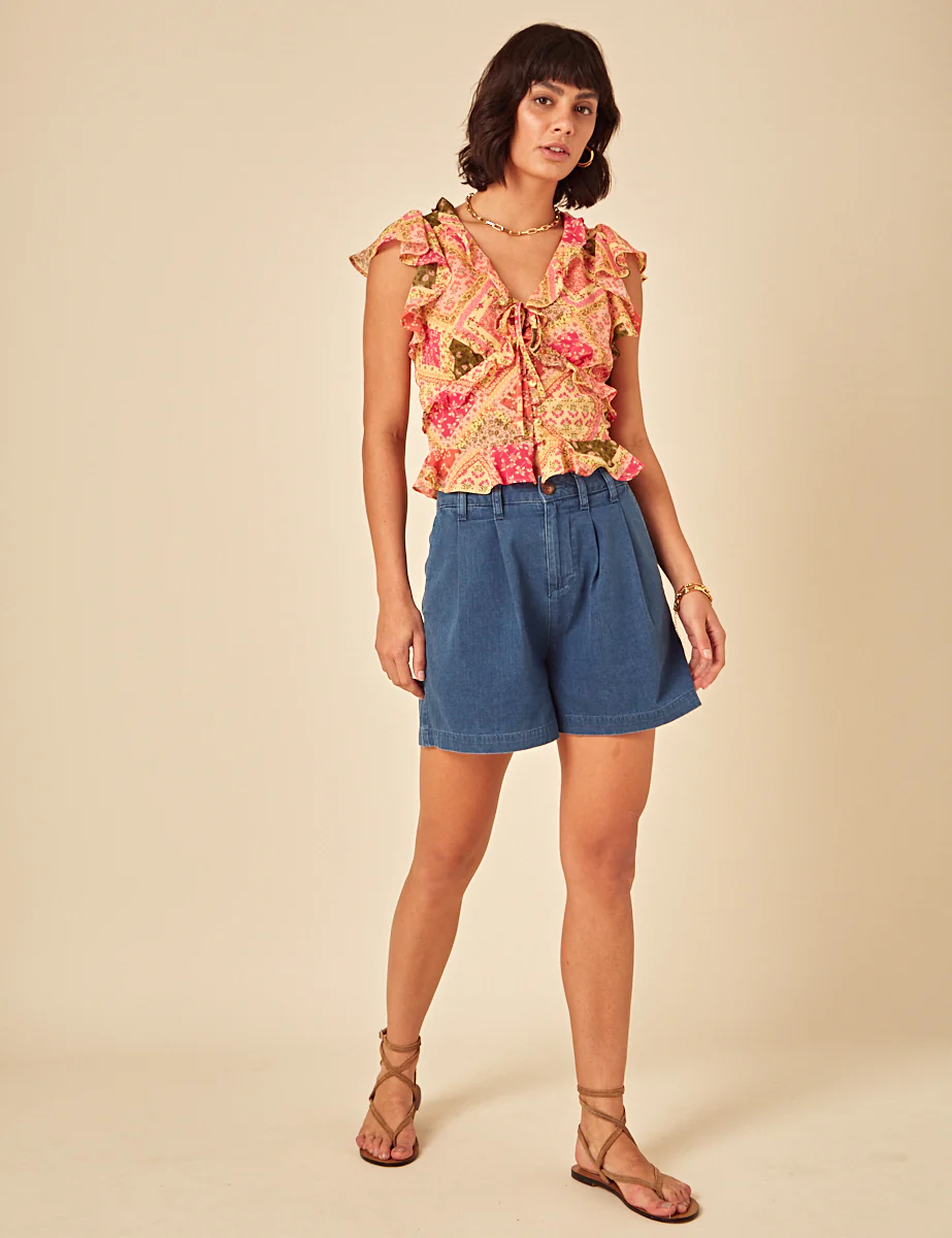 Yellow Patchwork Print Frill Top - Image 5