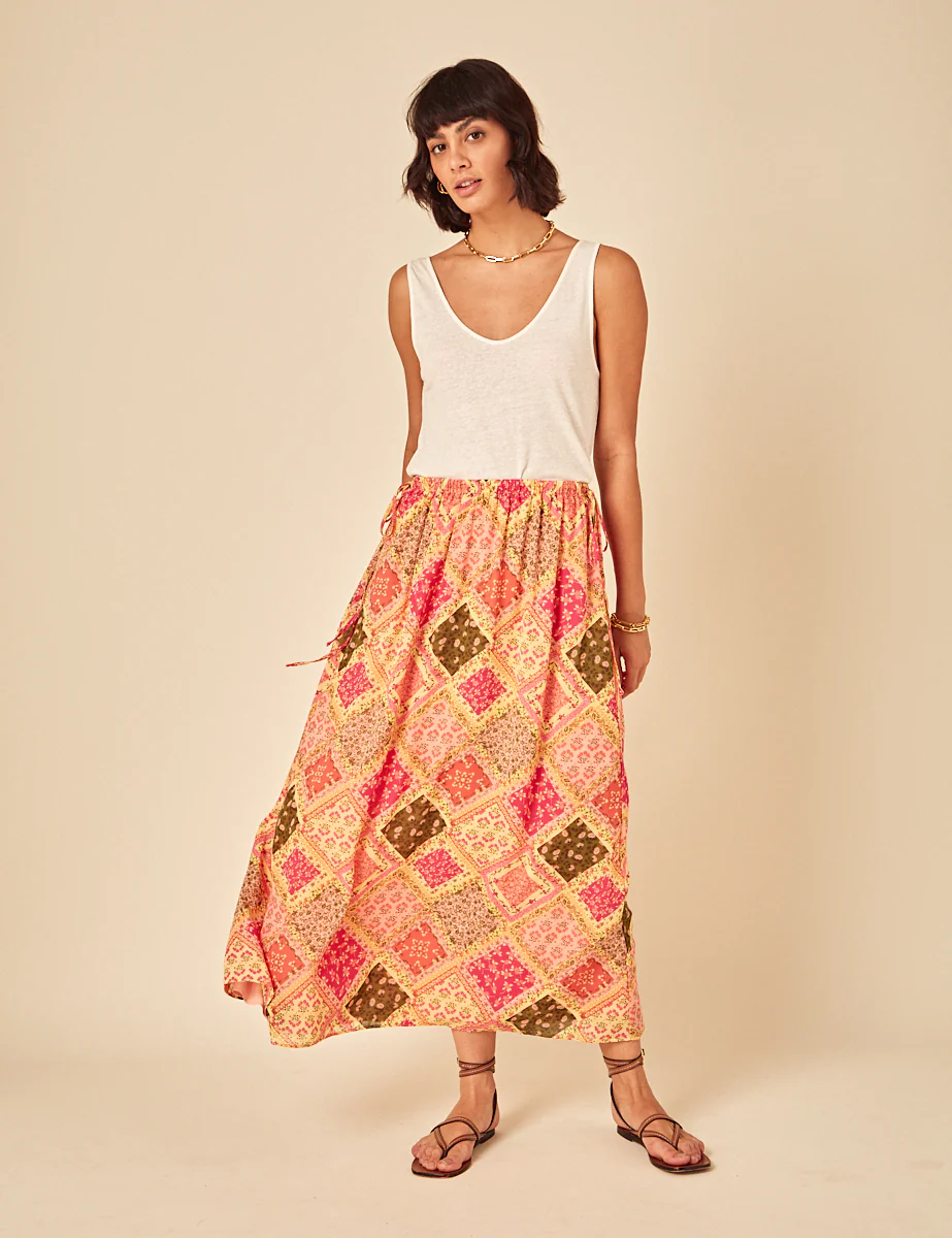 Yellow Patchwork Print Midi Skirt - Image 3