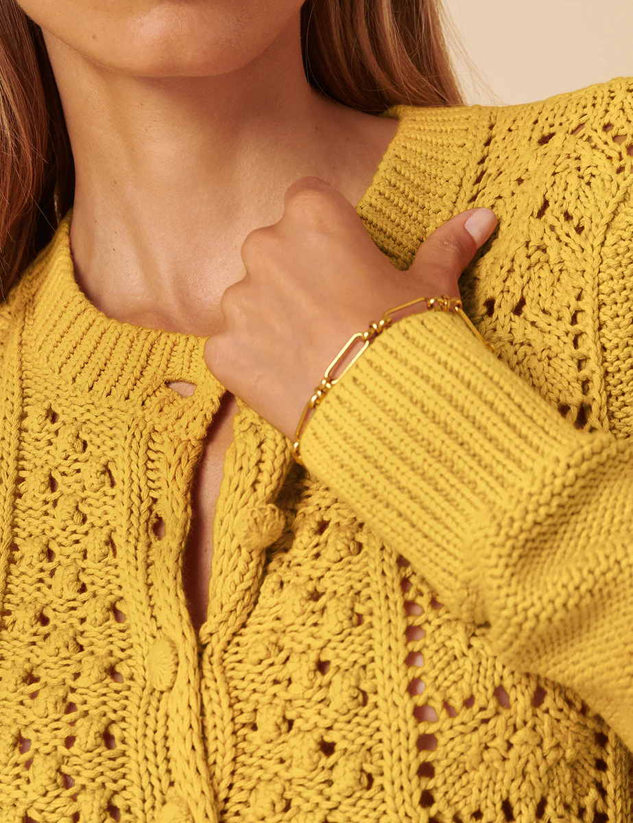 Yellow Pointelle Button Down Knitted Cardigan - Image 4