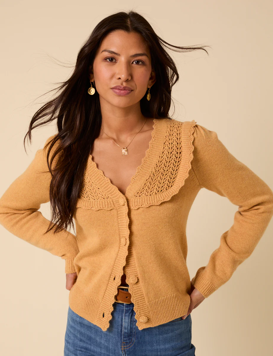 Yellow Pointelle Knitted Cardigan - Image 4