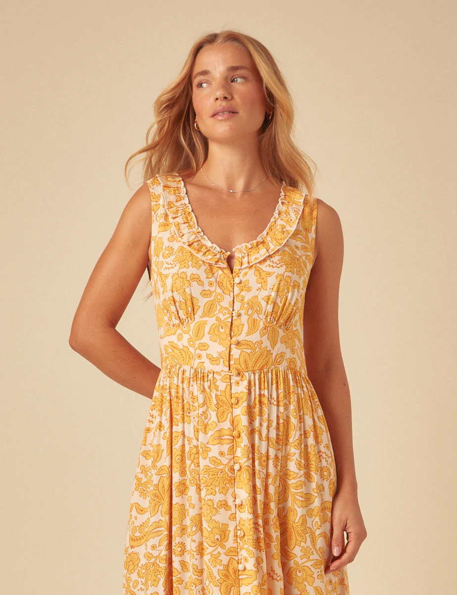 Yellow Printed Sleeveless Flossie Midi Dress - Image 2