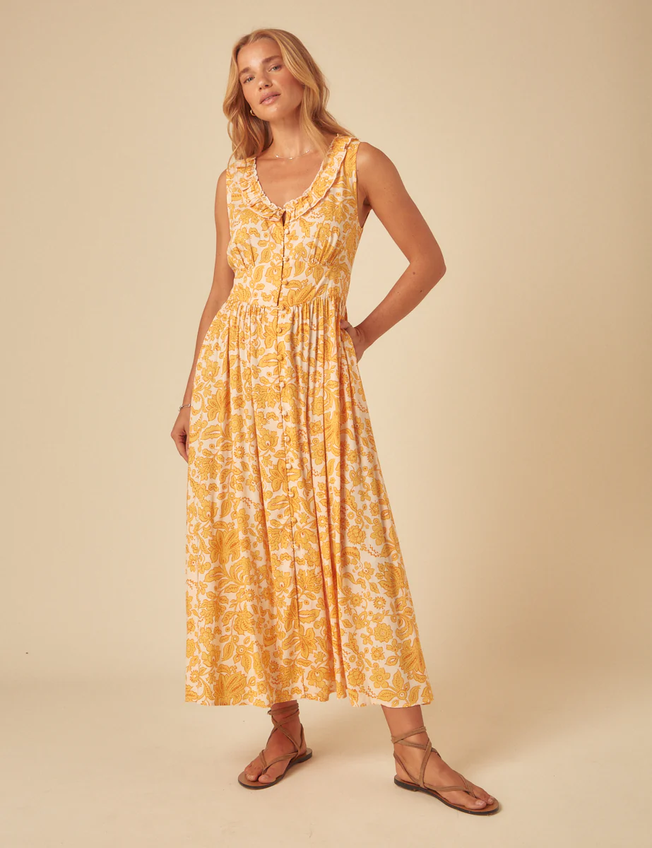 Yellow Printed Sleeveless Flossie Midi Dress - Image 3