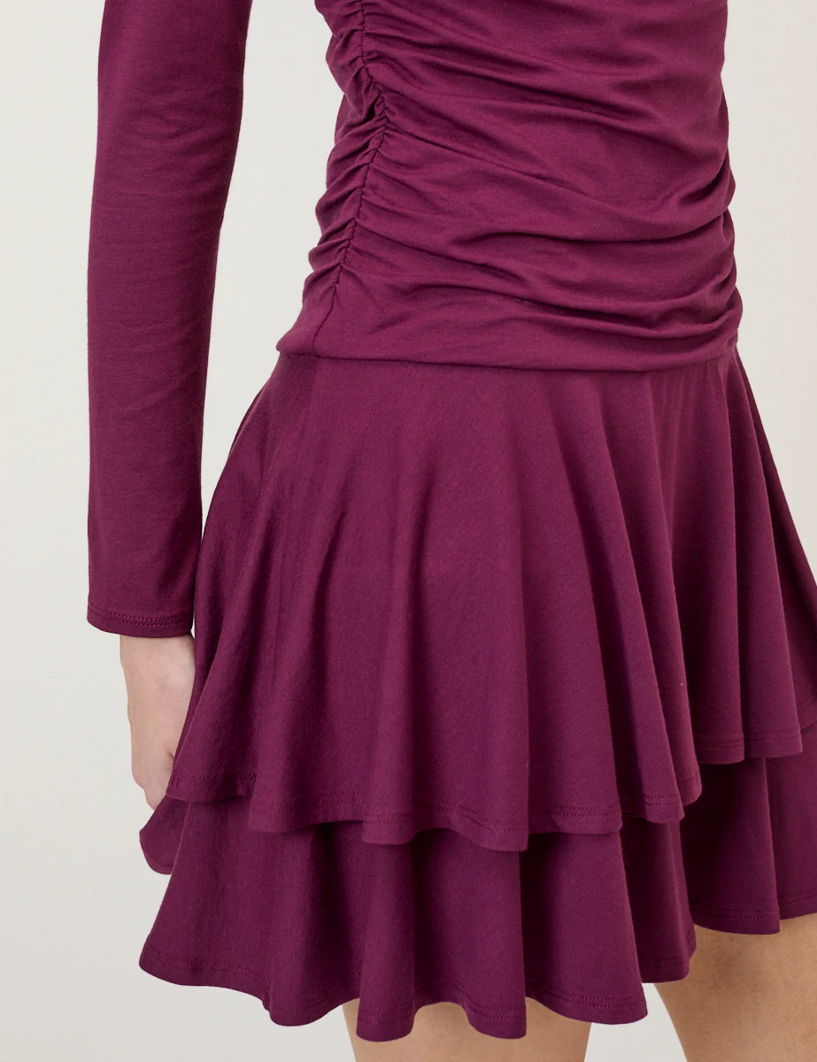 Burgundy Tiered Yuki Jersey Mini Dress - Image 3